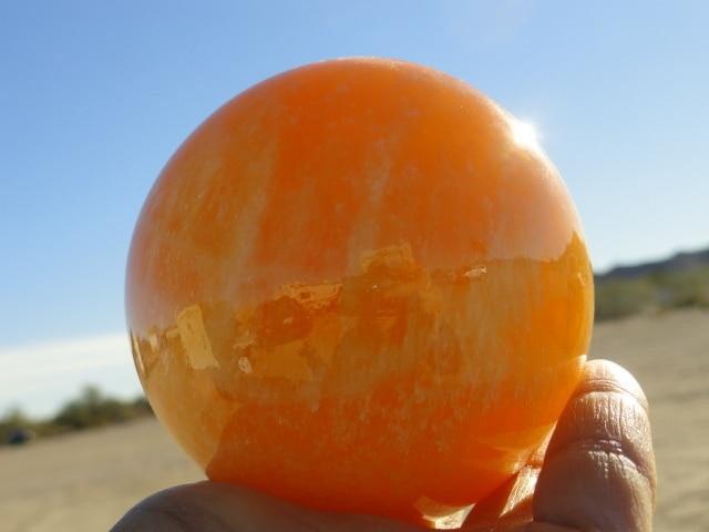 Giant ORANGE CALCITE SPHERE - Earth Family Crystals