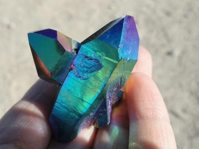 Rainbow Glow TITANIUM QUARTZ TWIN CLUSTER - Earth Family Crystals