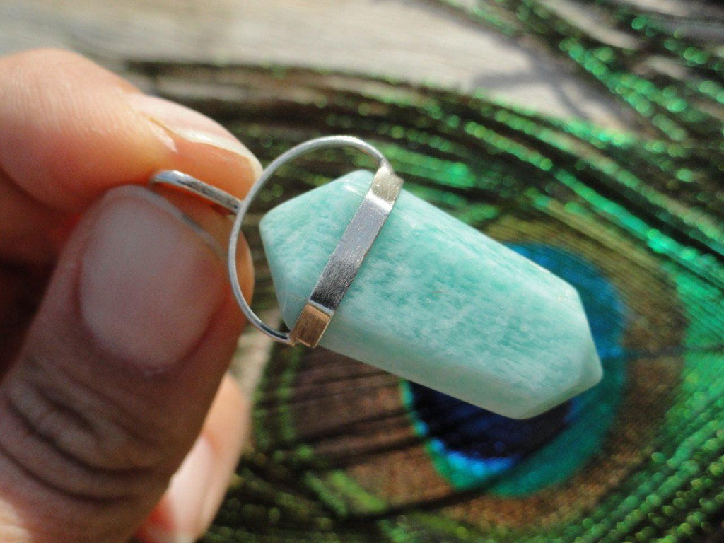 AMAZONITE DOUBLE TERMINATED PENDANT (Includes Silver Chain) - Earth Family Crystals
