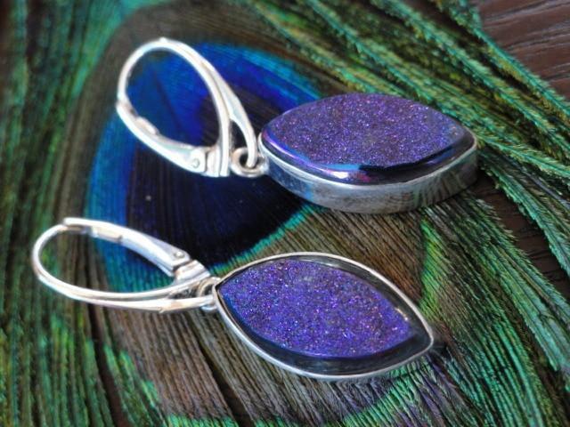 TITANIUM DRUZY QUARTZ EARRINGS In sterling Silver - Earth Family Crystals