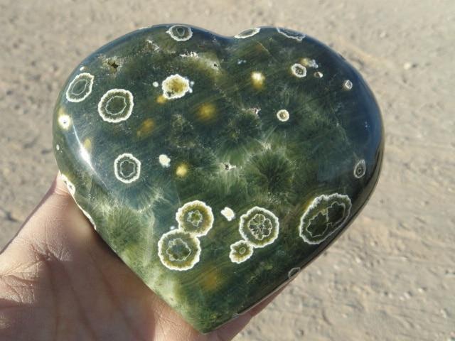 Huge! Stunning Floating Orbs GREEN OCEAN JASPER HEART - Earth Family Crystals