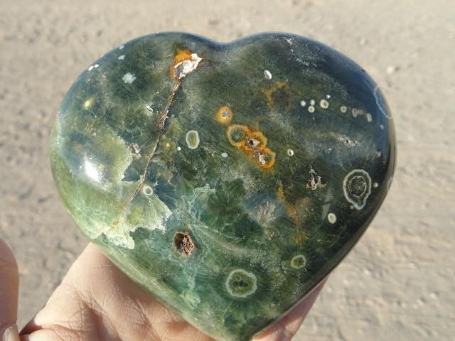 Huge! Stunning Floating Orbs GREEN OCEAN JASPER HEART - Earth Family Crystals