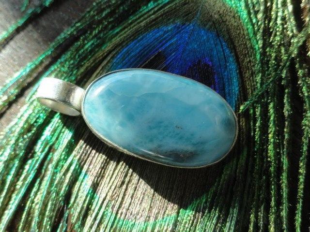 Enchanting Ocean Blue LARIMAR PENDANT IN STERLING SILVER (INCLUDES FREE SILVER CHAIN) - Earth Family Crystals