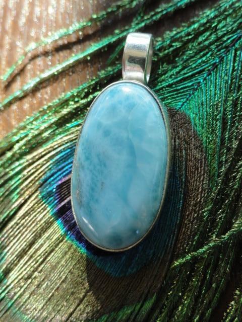 Enchanting Ocean Blue LARIMAR PENDANT IN STERLING SILVER (INCLUDES FREE SILVER CHAIN) - Earth Family Crystals