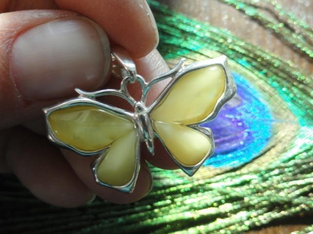 BUTTERSCOTCH BALTIC AMBER BUTTERFLY Sterling Silver Pendant (Includes Silver Chain) - Earth Family Crystals