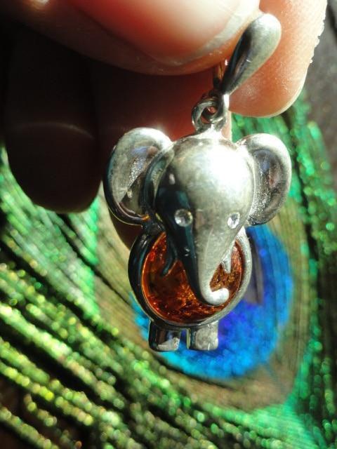 Cognac BALTIC AMBER ELEPHANT PENDANT In Sterling Silver (Includes Silver Chain) - Earth Family Crystals