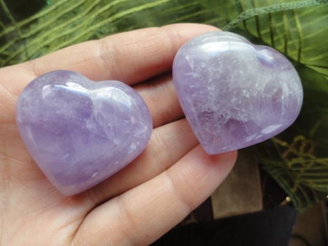Set Of Two Precious AMETHYST GEMSTONE HEARTS - Earth Family Crystals