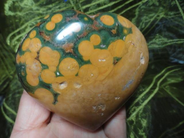 Mustard Yellow & Forest Green OCEAN JASPER GEMSTONE HEART With Druzy Caves - Earth Family Crystals