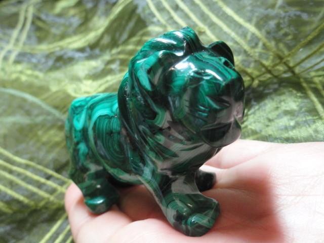 Outstanding  LION MALACHITE GEMSTONE CARVING - Earth Family Crystals