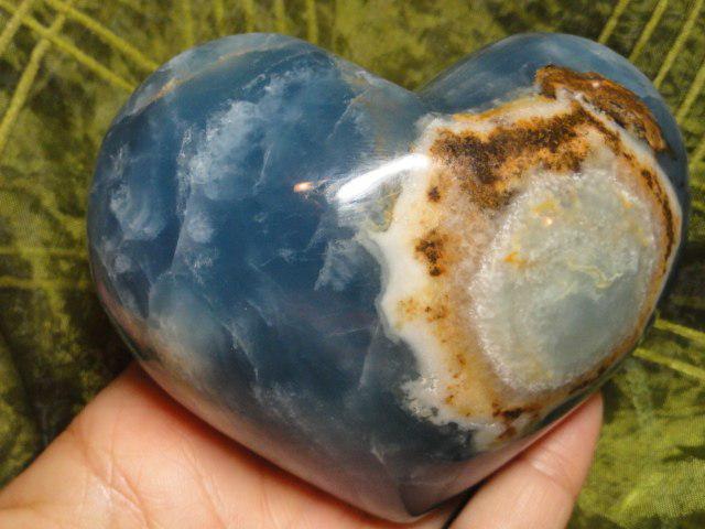 Rare! Magnificent Jumbo Blue LEMURIAN AQUATINE CALCITE PUFFY GEMSTONE HEART - Earth Family Crystals