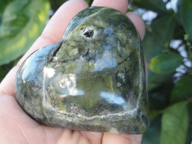 Gorgeous Two Tone Green SERPENTINE GEMSTONE HEART - Earth Family Crystals