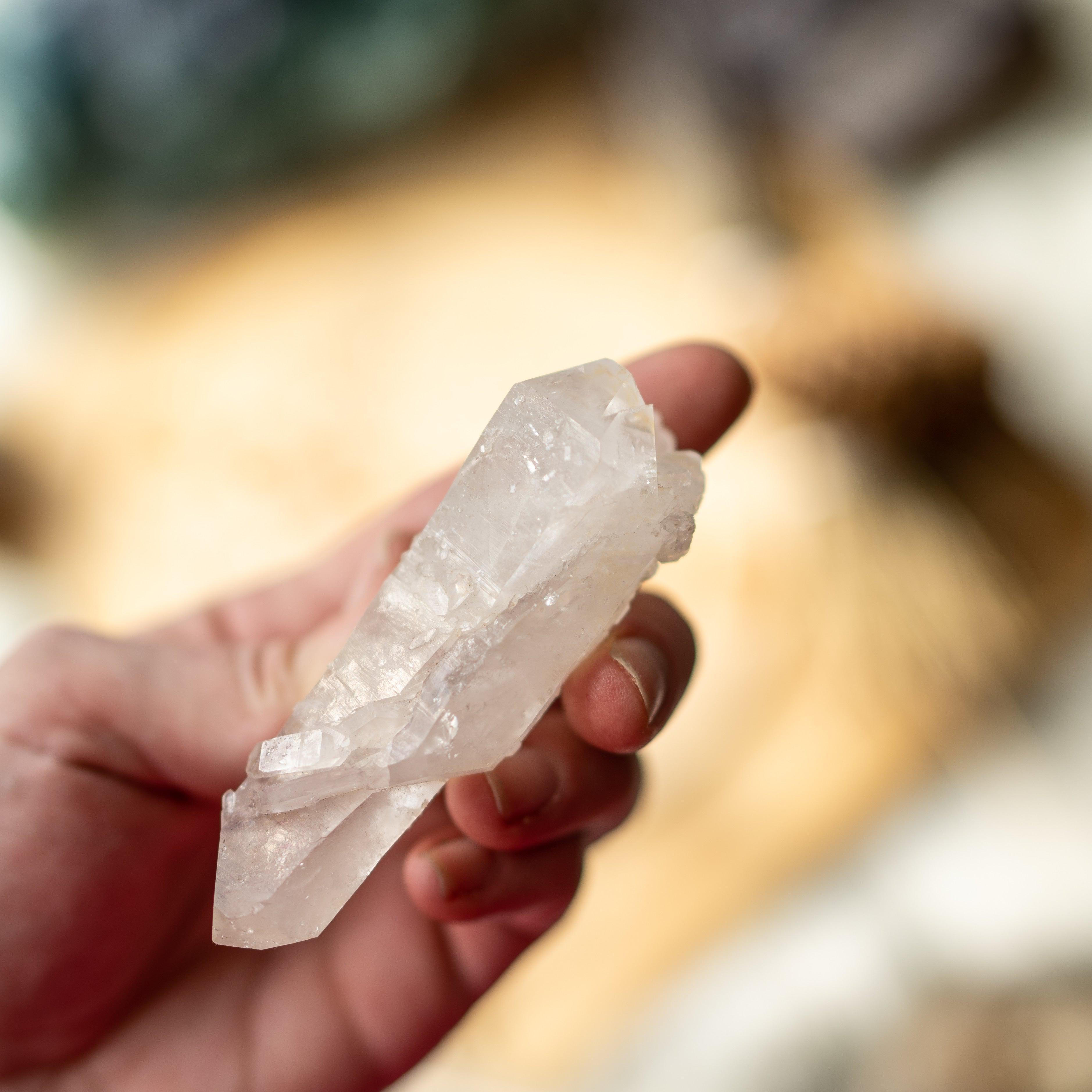 Self Healed, Elestial Natural Double Terminated Clear Quartz Specimen from Brazil~ Unique Wand Shape - Earth Family Crystals