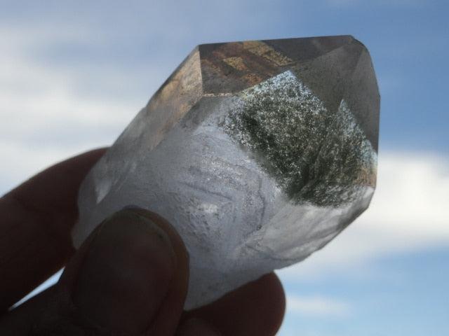 GREEN CHLORITE QUARTZ POINT With Phantoms From Brazil - Earth Family Crystals