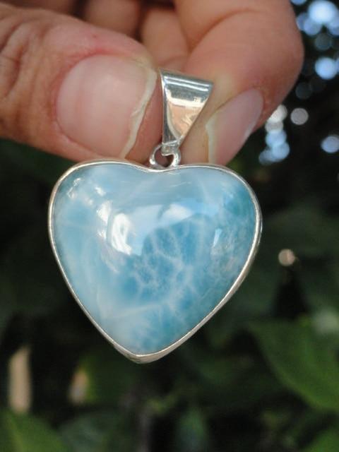 Amazing Large LARIMAR GEMSTONE HEART PENDANT In Sterling Silver (Includes Silver Chain) - Earth Family Crystals