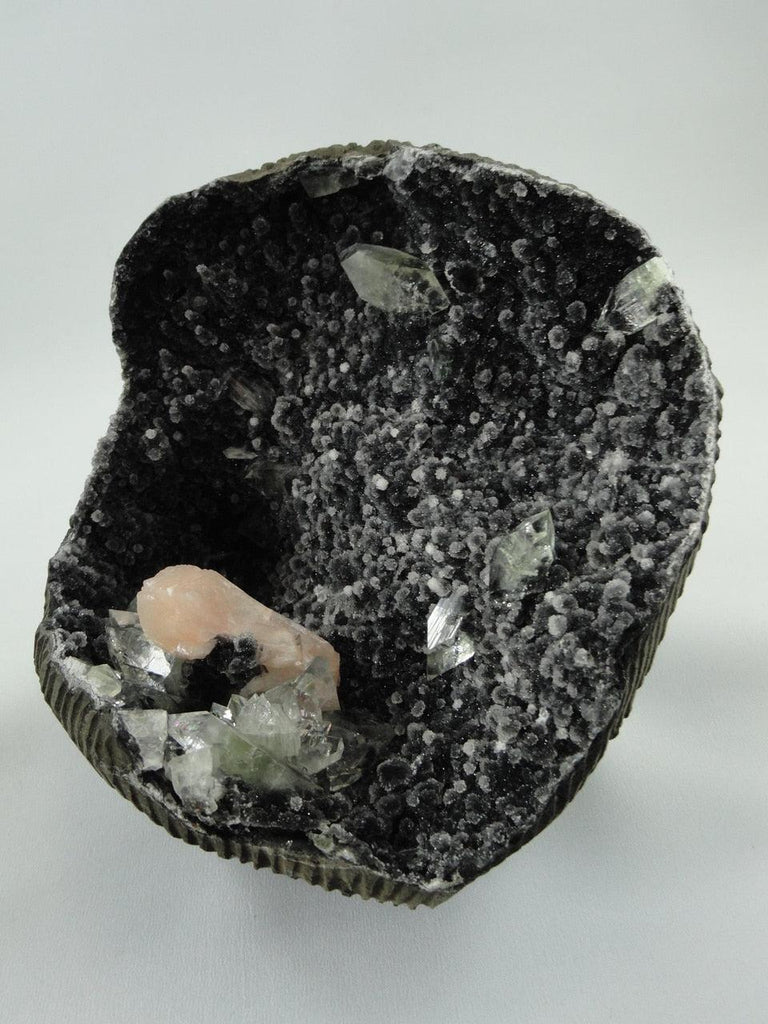 XXL BLACK CHALCEDONY GEODE With APOPHYLLITE  & PINK STILBITE inclusions Display Specimen* - Earth Family Crystals