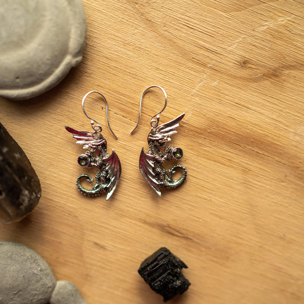 Protective Dragon Energy Earrings with Mystic Topaz~ Sterling Silver ~ - Earth Family Crystals