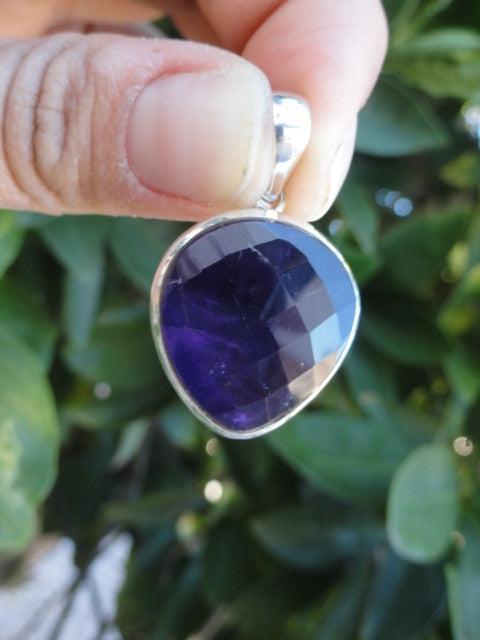 Stunning Deep Purple Faceted AMETHYST GEMSTONE PENDANT (Includes Silver Chain) - Earth Family Crystals