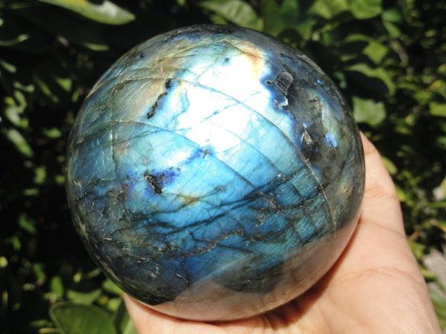 Jumbo Flashy Blue LABRADORITE SPHERE - Earth Family Crystals