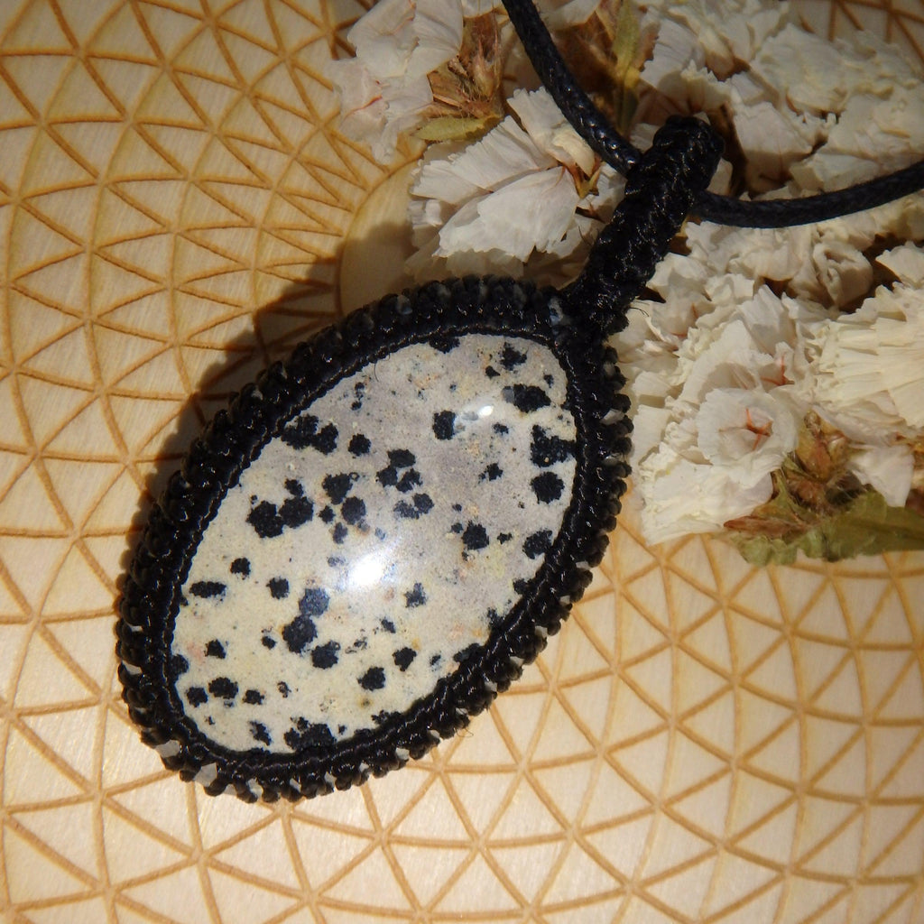 Handmade Dalmatian Jasper Macrame Wrapped Pendant - Earth Family Crystals