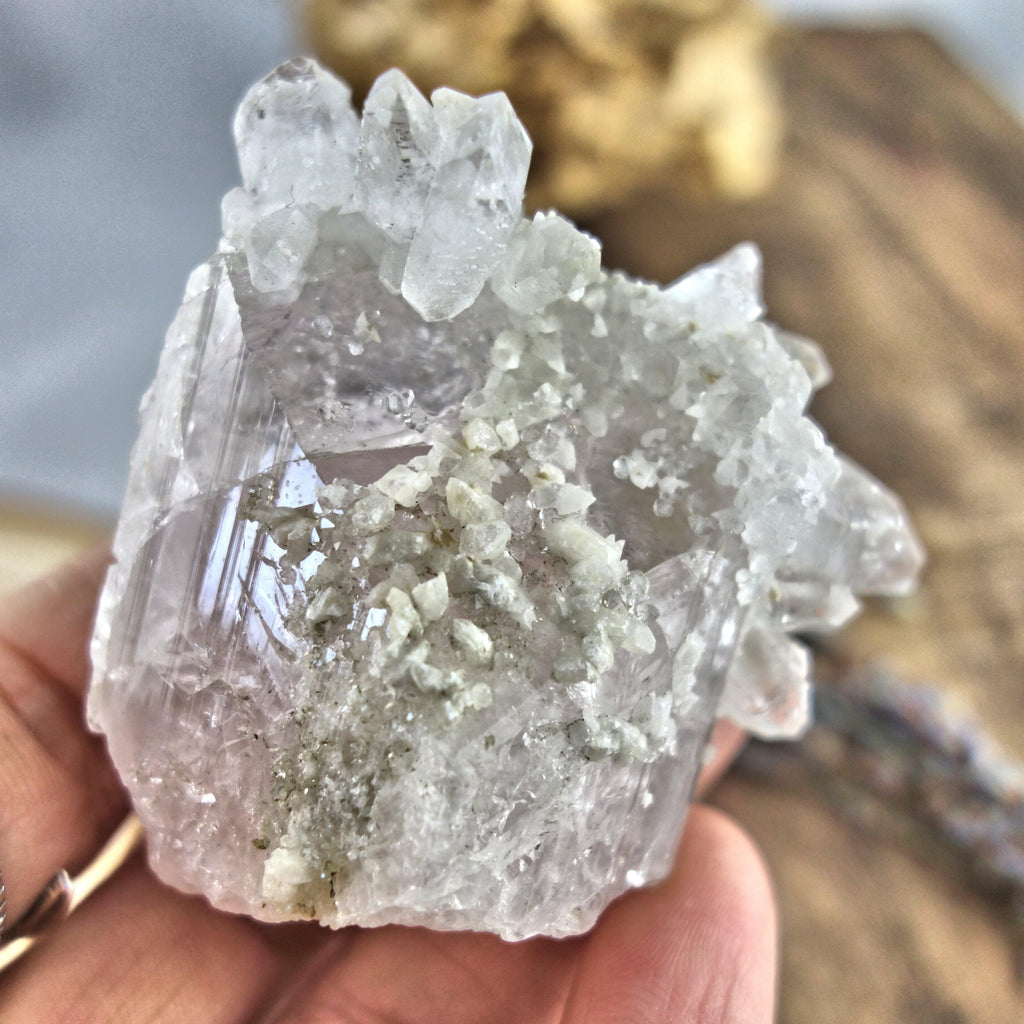 One of a Kind Pink Danburite Crusted with Mini Danburite & Quartz Baby Points - Earth Family Crystals