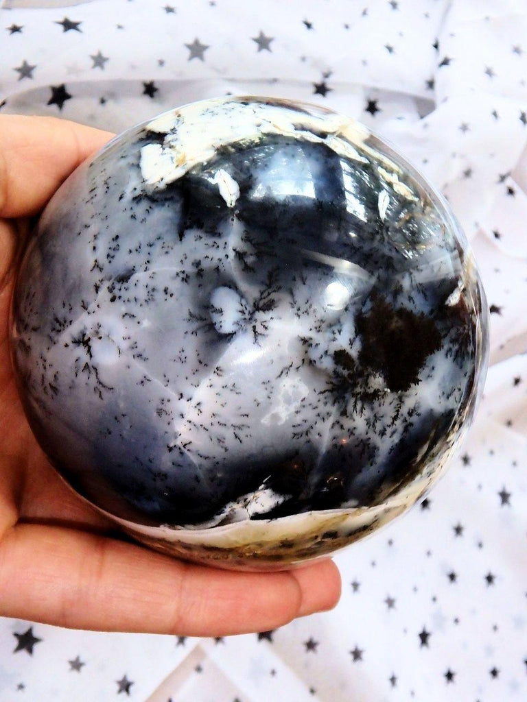 Exquisite XL Dendritic Agate Sphere With Deep Cave Specimen - Earth Family Crystals