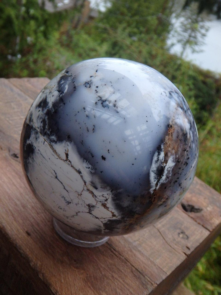 Gorgeous Depth & Patterns Large Dendritic Agate Sphere Carving - Earth Family Crystals