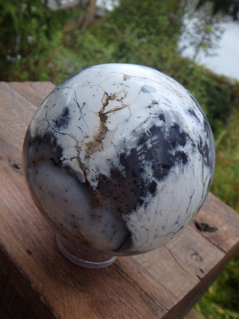 Gorgeous Depth & Patterns Large Dendritic Agate Sphere Carving - Earth Family Crystals