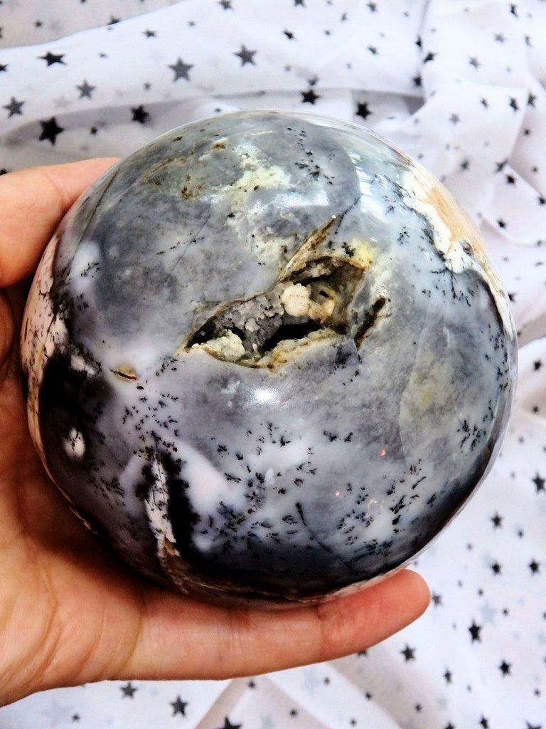 Exquisite XL Dendritic Agate Sphere With Deep Cave Specimen - Earth Family Crystals