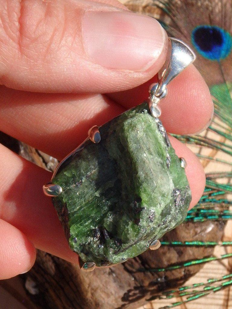 Custom Crafted~ Deep Green Chrome Diopside Gemstone Pendant In Sterling Silver (Includes Silver Chain) - Earth Family Crystals