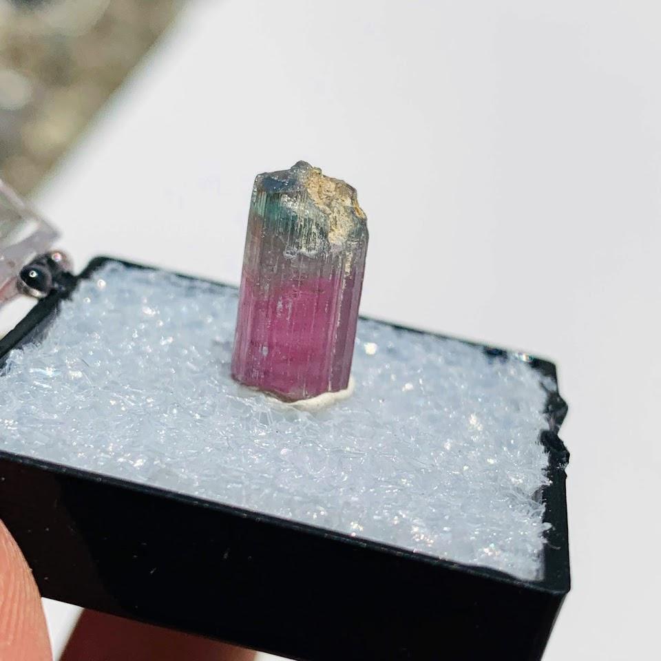 Blue Capped Pink Tourmaline Raw Specimen From Brazil in Collectors Box #6 - Earth Family Crystals