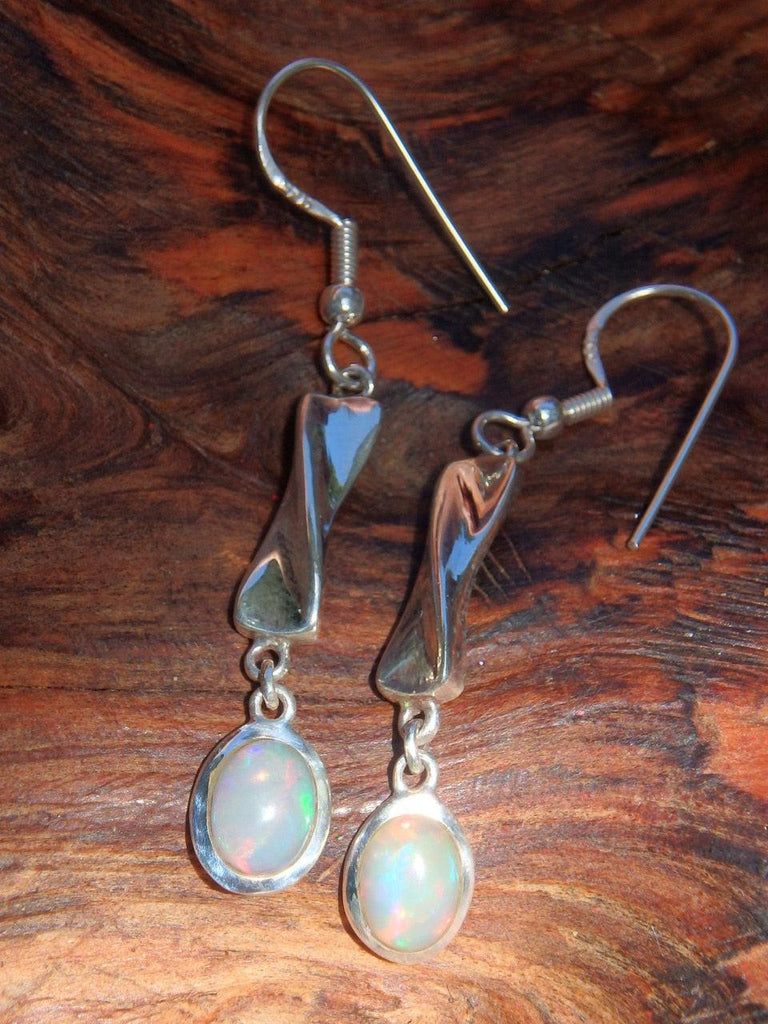 Lovely Flashes Long Ethiopian Opal Earrings in Sterling Silver - Earth Family Crystals