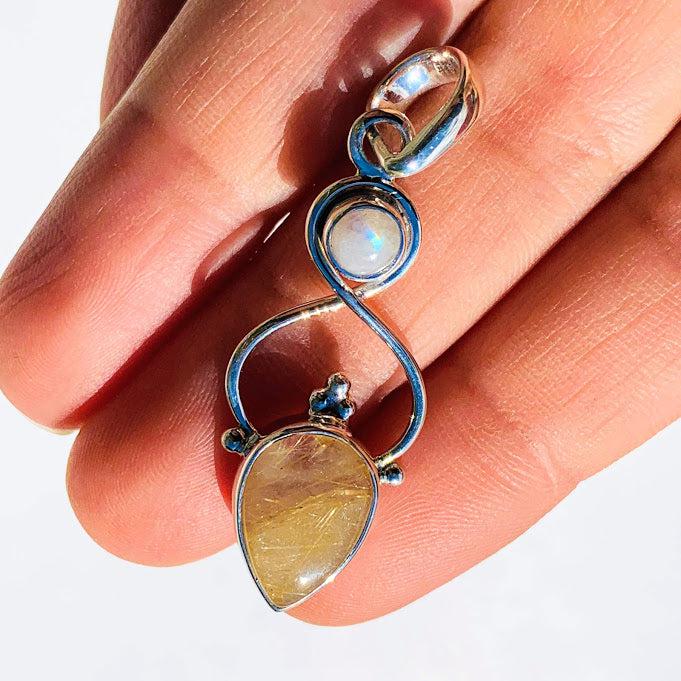 Gorgeous Rutilated Quartz & Moonstone Sterling Silver Pendant (Includes Silver Chain) - Earth Family Crystals