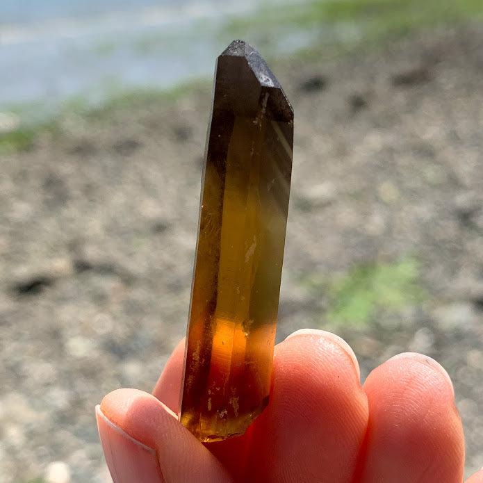 Natural Phantom Included Deep Golden Citrine & Slightly Smoky Point From Zambia - Earth Family Crystals