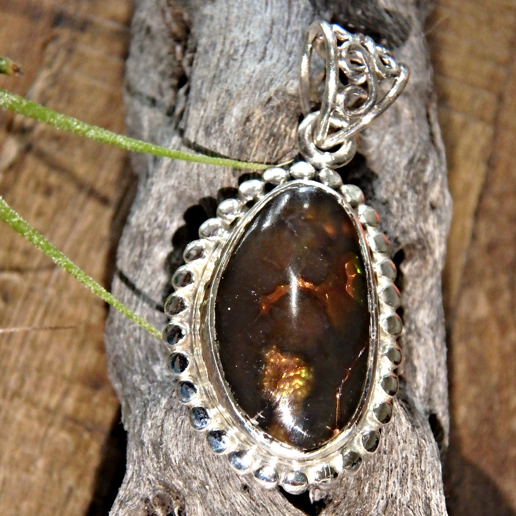 Sparkles of Color Mexican Fire Agate Gemstone Pendant in Sterling Silver (Includes Silver Chain)1 - Earth Family Crystals