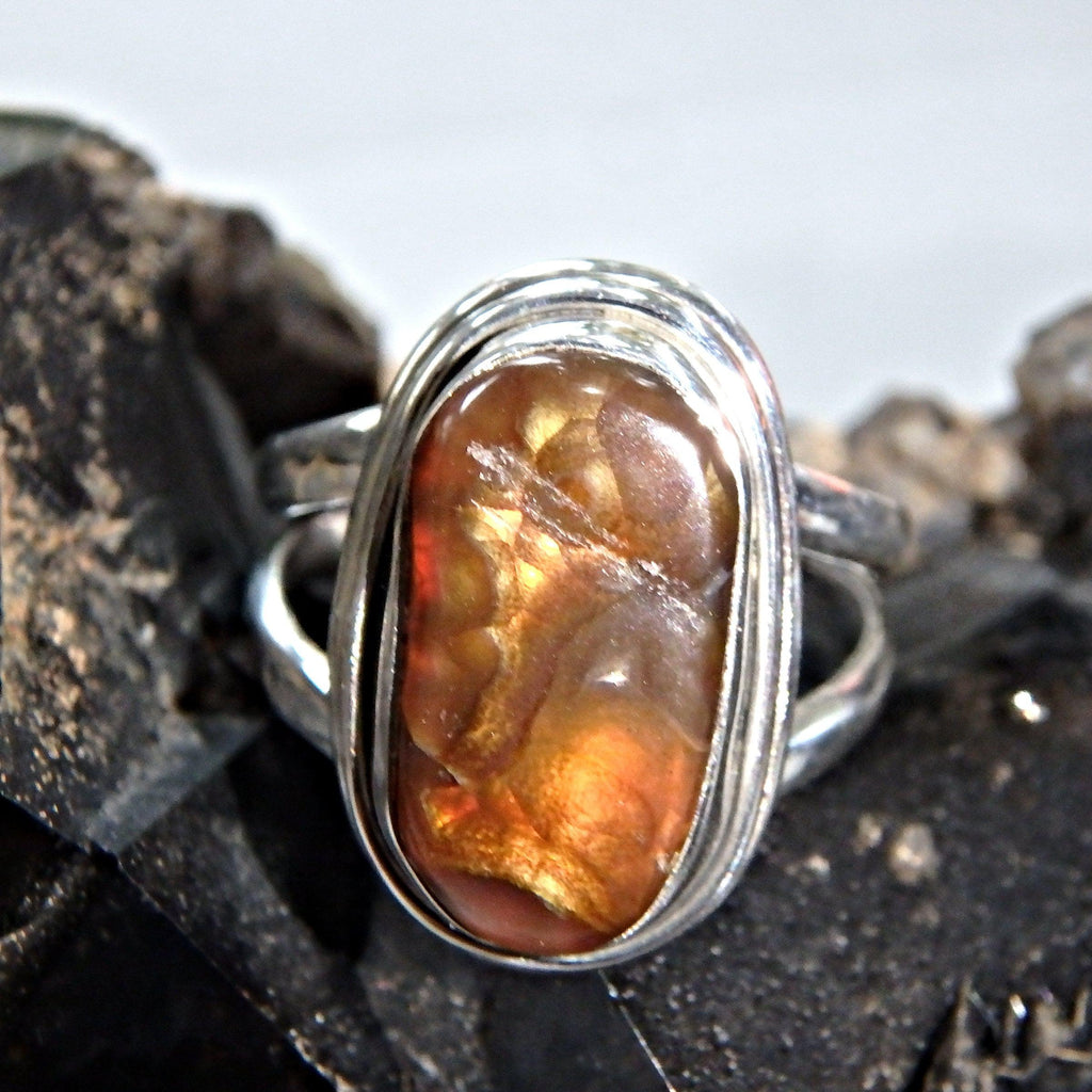 Mexican Fire Agate  Gemstone Ring in Sterling Silver (Size 7) - Earth Family Crystals