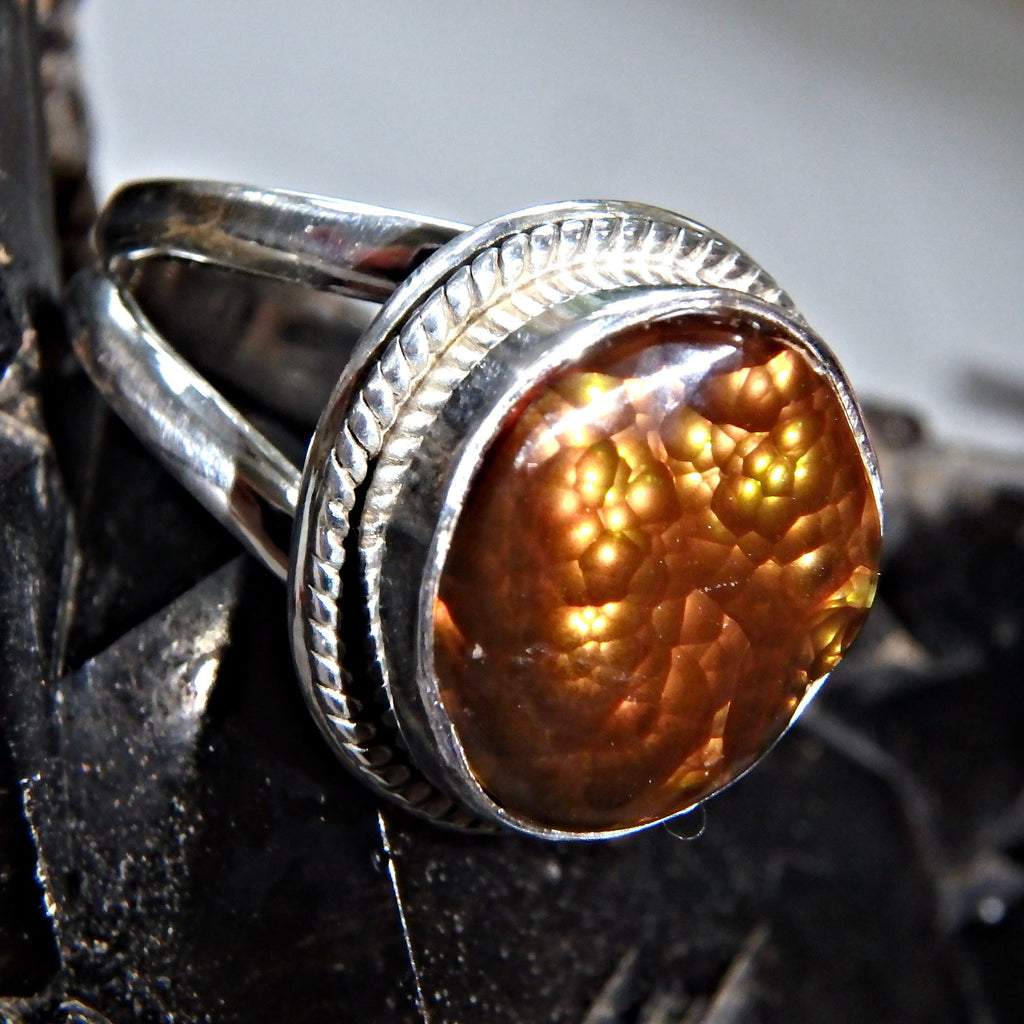 Bubbles of Color Mexican Fire Agate  Gemstone Ring in Sterling Silver (Size 8) - Earth Family Crystals