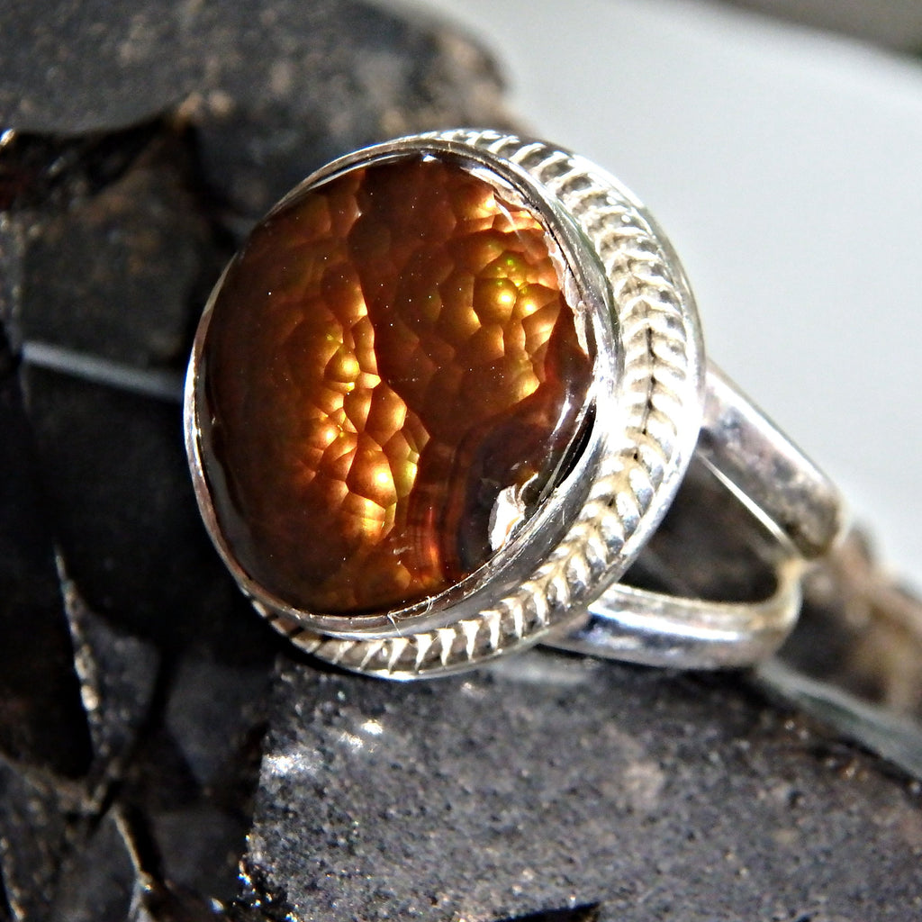 Bubbles of Color Mexican Fire Agate  Gemstone Ring in Sterling Silver (Size 8) - Earth Family Crystals
