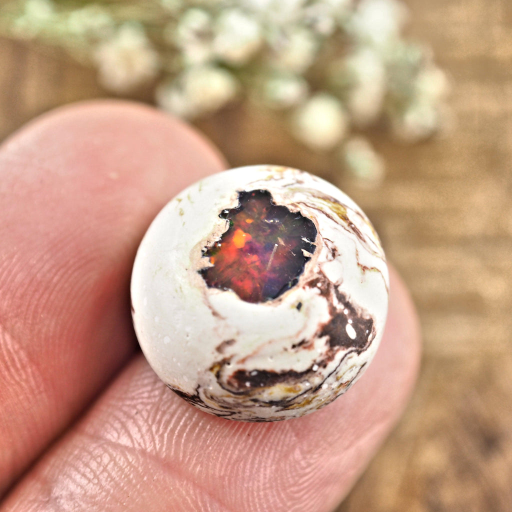 Sparkling Mexican Fire Opal Button Cabochon #9 - Earth Family Crystals