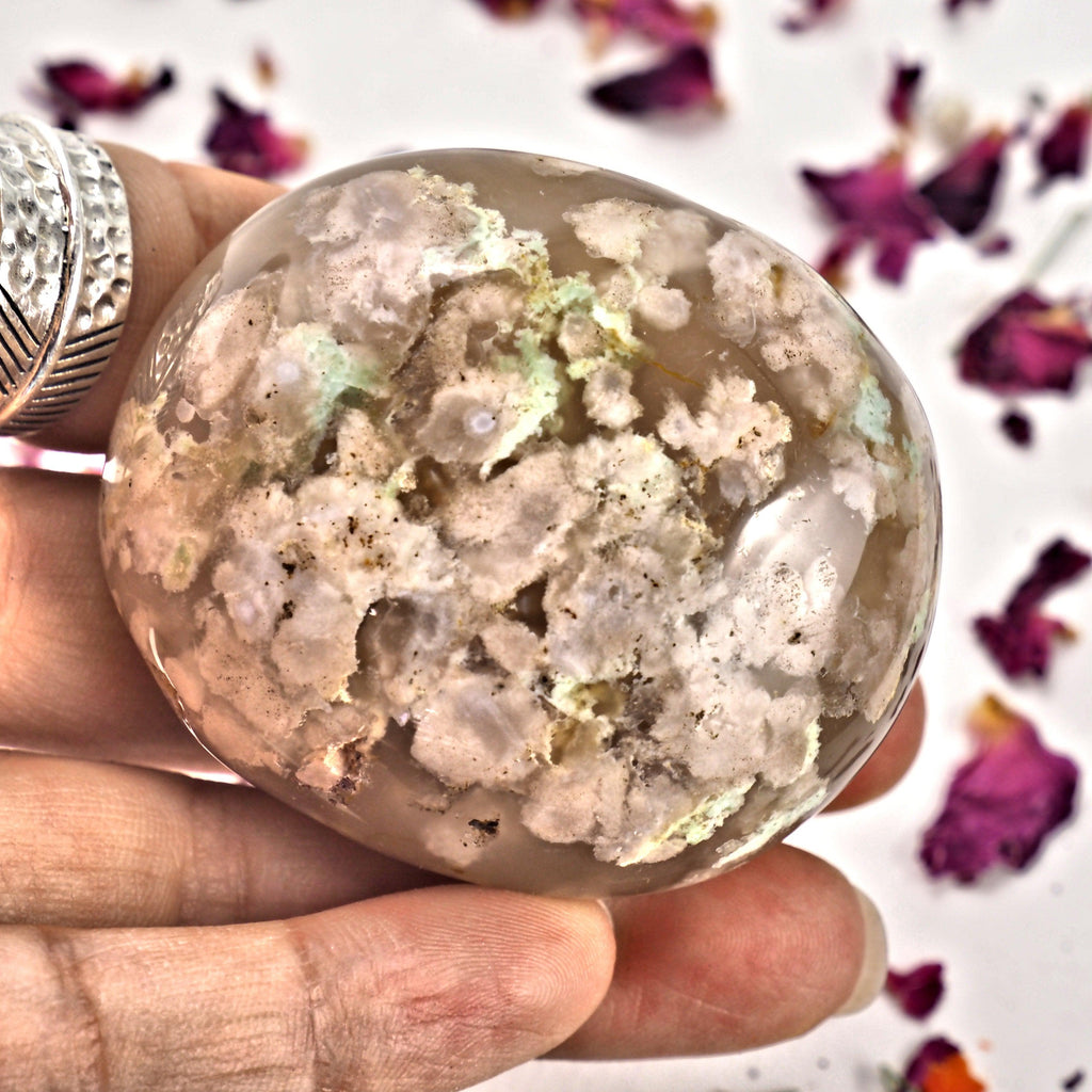 NEW! Creamy Pink & Clear Medium Flower Agate Palm Stone From Madagascar #3 - Earth Family Crystals