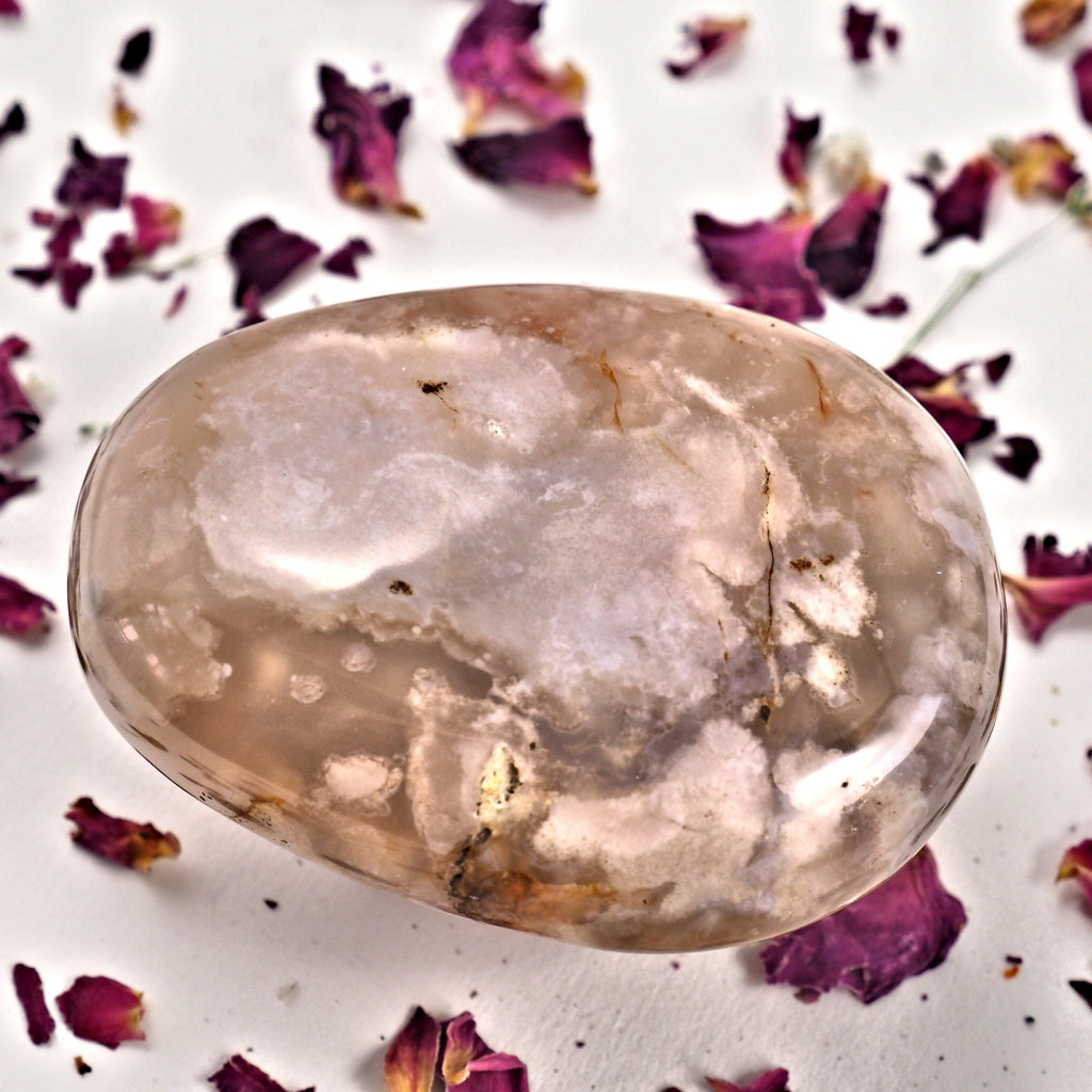 NEW! Creamy Pink & Clear Medium Flower Agate Palm Stone From Madagascar #1 - Earth Family Crystals