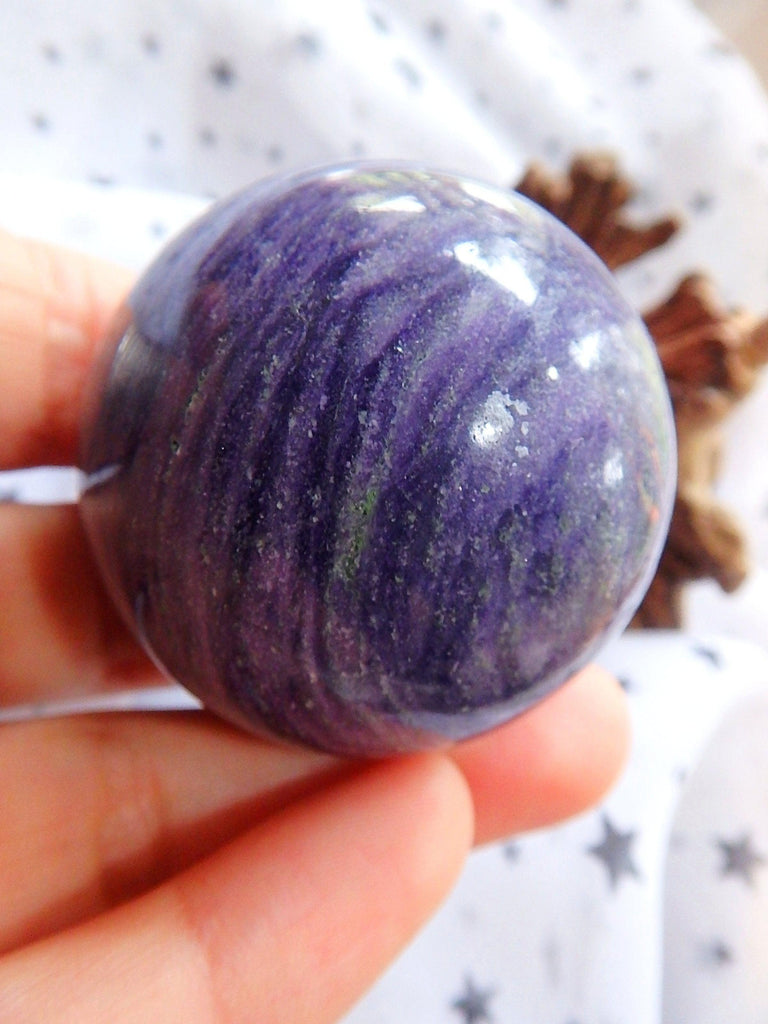 Unusual Grape Jelly Purple Waves Fluorite in Granite Sphere Carving 2 - Earth Family Crystals