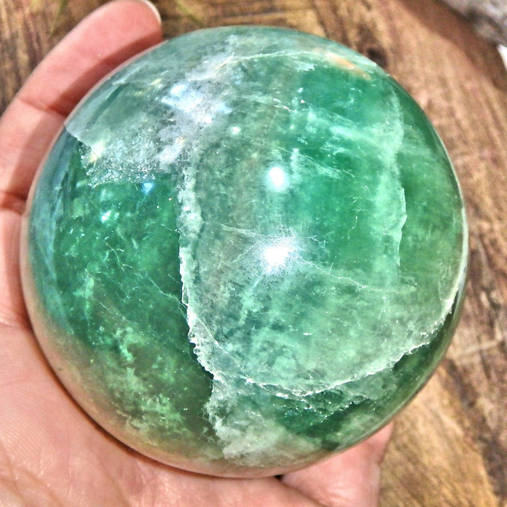 Large Vibrant Green Fluorite Gemstone Sphere Carving1 - Earth Family Crystals