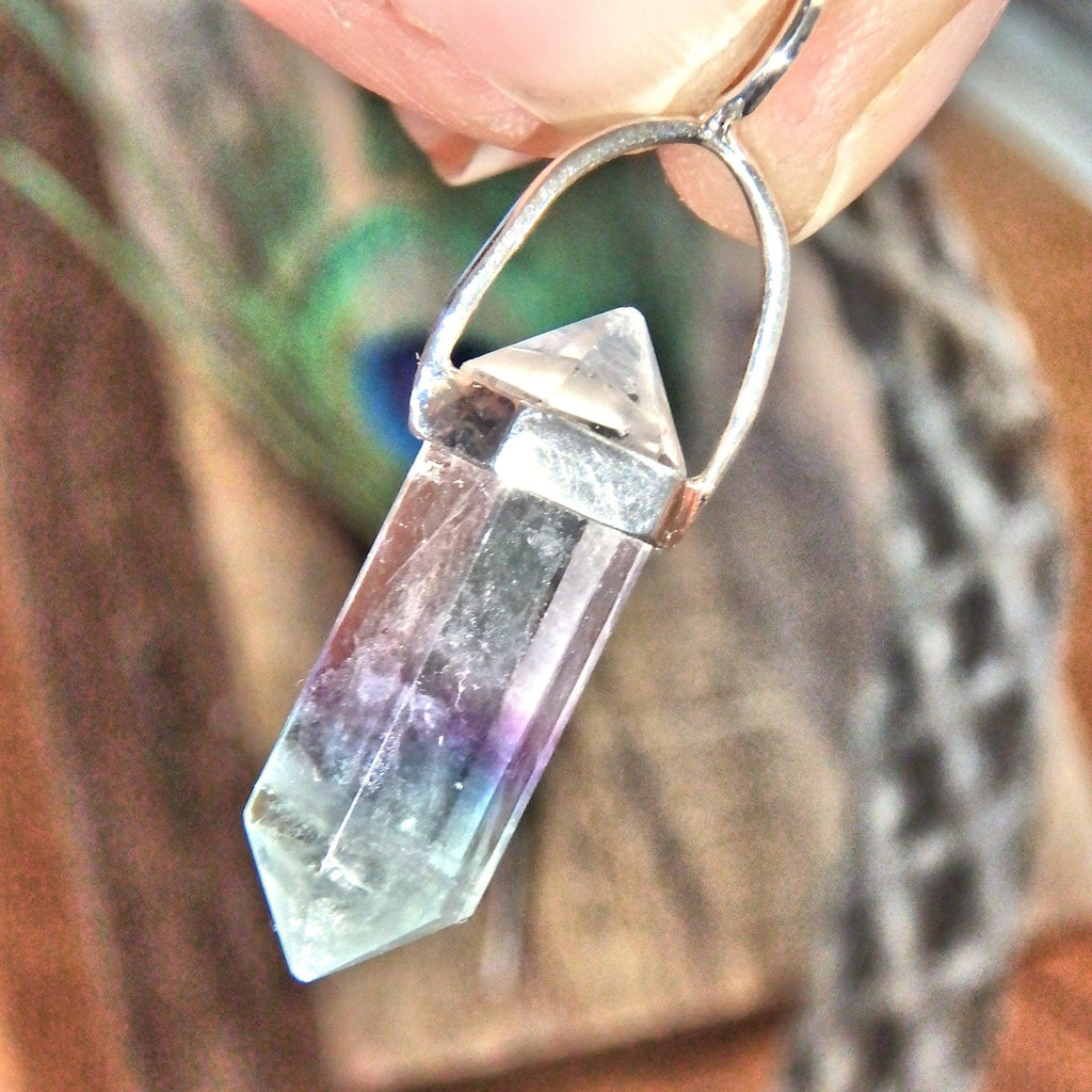 Optical Clear Purple & Green Fluorite DT  Pendant in Sterling Silver (Includes Silver Chain) - Earth Family Crystals