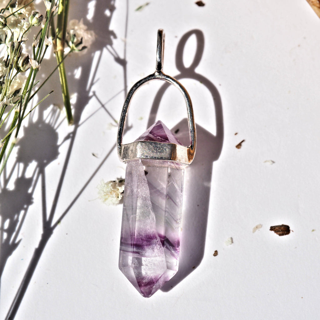 Optical DT Fluorite Point Dainty Pendant in Sterling Silver (Includes Silver Chain) #1 - Earth Family Crystals