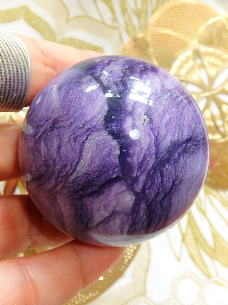 Unusual Grape Jelly Purple Waves Fluorite in Granite Sphere Carving 1 - Earth Family Crystals