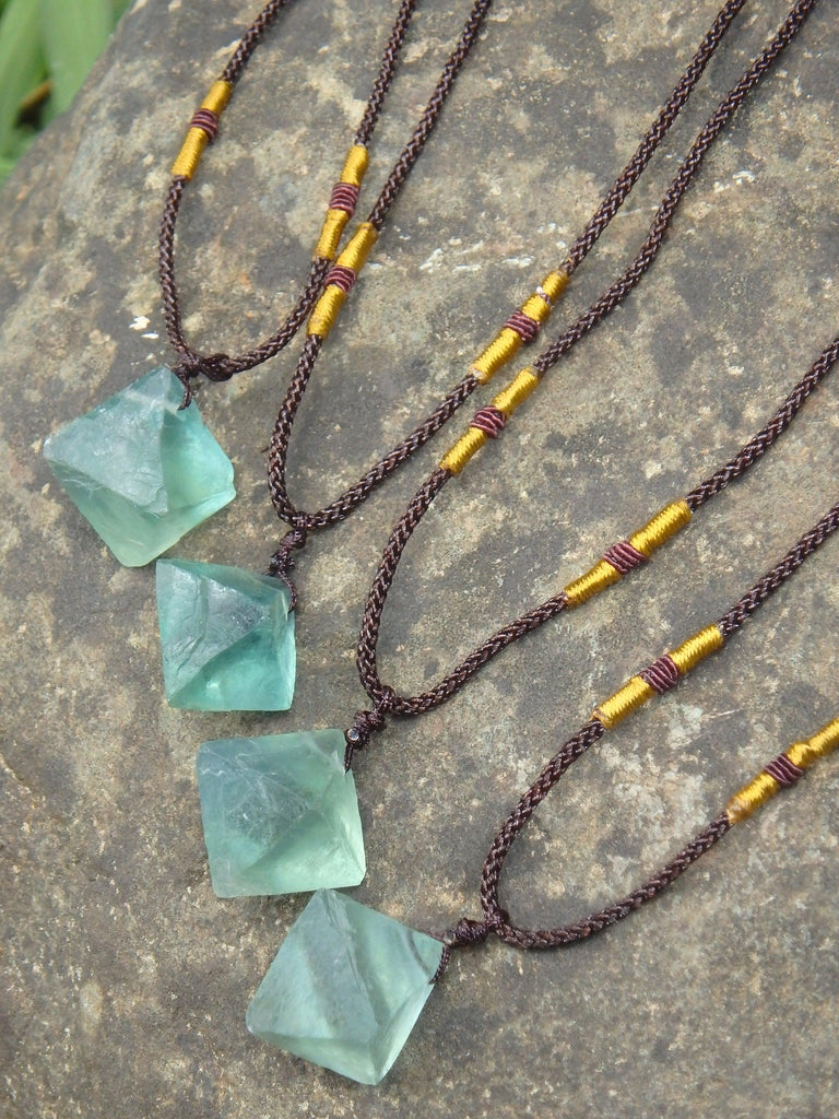 Vibrant Green Fluorite Natural Octahedron Necklace on adjustable Cord (1) - Earth Family Crystals