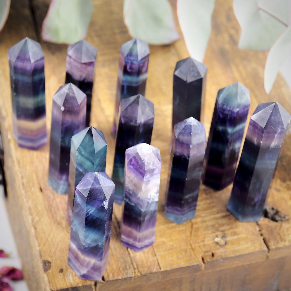 One Vibrant Rainbow Fluorite Standing Point Carving -Ideal For Crystal Grids - Earth Family Crystals