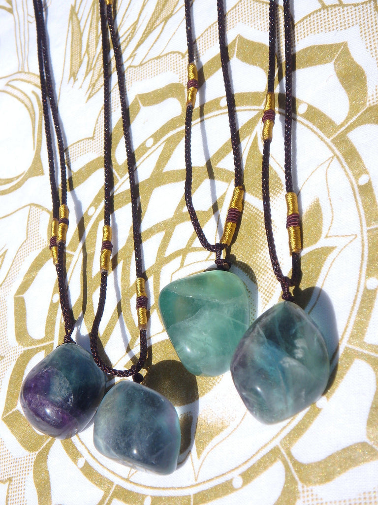 Beautiful Vibrant Polished Fluorite Stone Necklace on Adjustable Cord (1) - Earth Family Crystals
