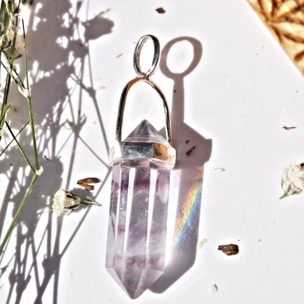 Optical DT Fluorite Point Dainty Pendant in Sterling Silver (Includes Silver Chain) #2 - Earth Family Crystals