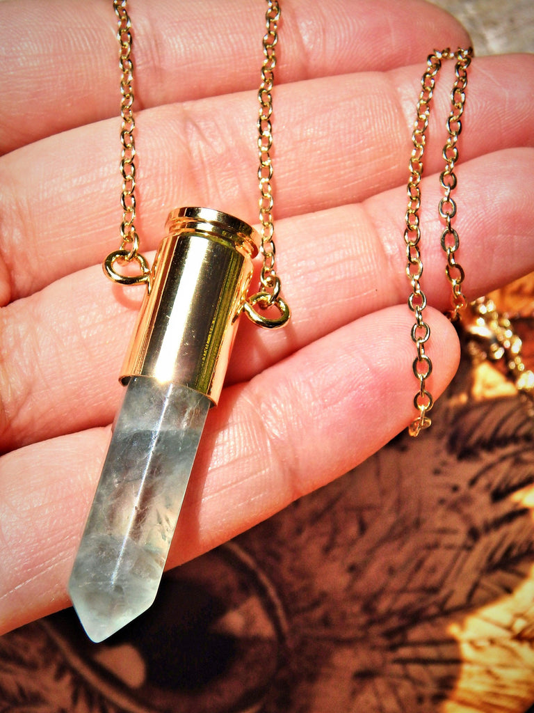 Green Fluorite Bullet Point Necklace on Golden Chain - Earth Family Crystals